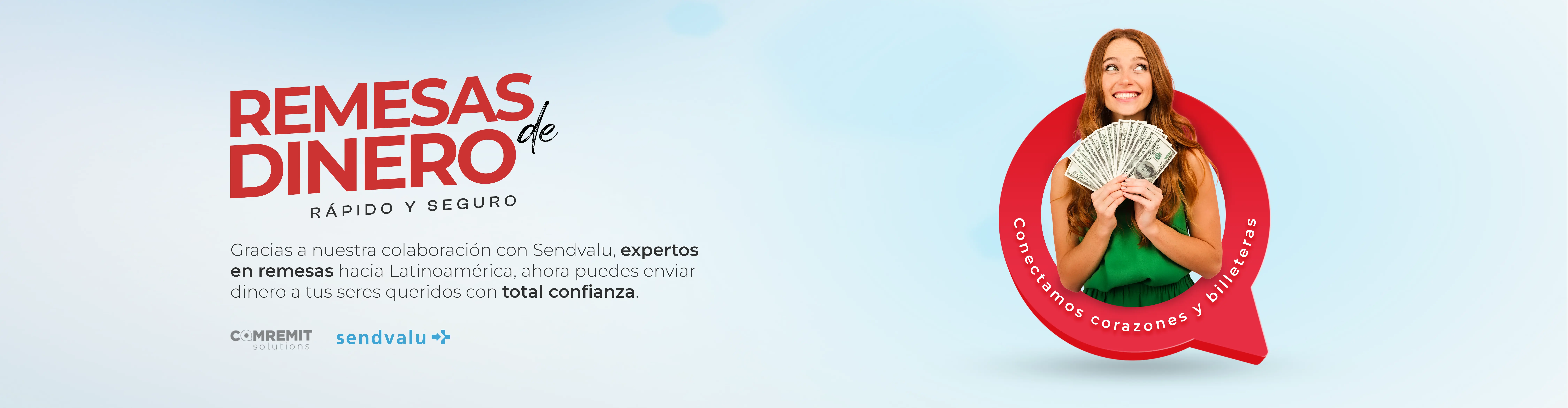 Banner promocional: Envío gratis en tu primera recarga - Bienvenido a Comremit, sin costos de envío
